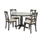 5 Piece Dining Set with Upholstered chairs - Brown/White