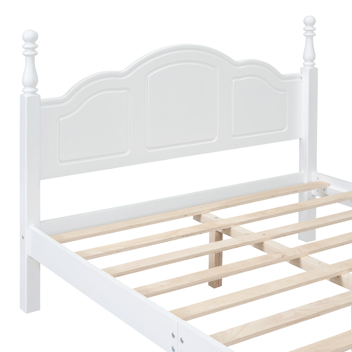 Full Size Wood Platform Bed with Slat Support, White