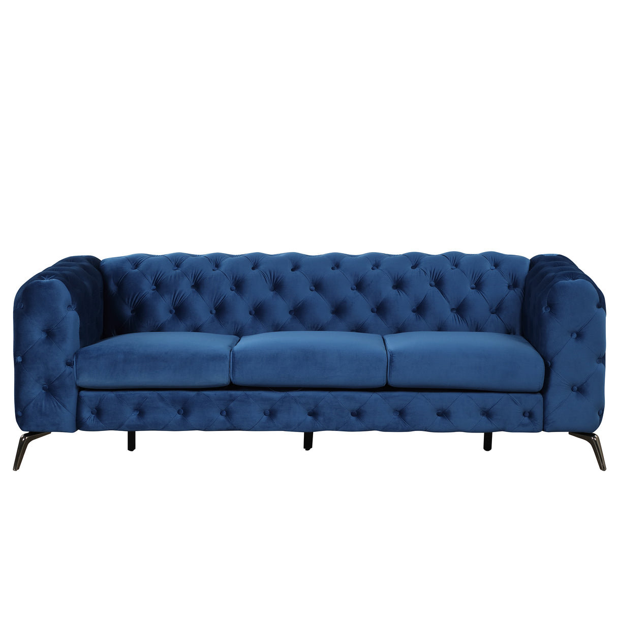 85.5" Velvet Upholstered Sofa with Sturdy Metal Legs, Blue