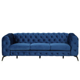 85.5" Velvet Upholstered Sofa with Sturdy Metal Legs, Blue