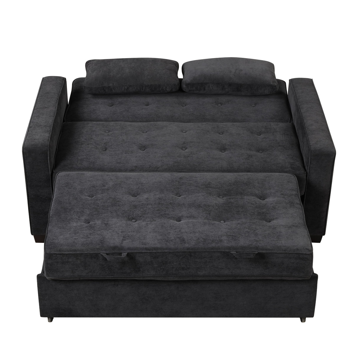 66.5" Upholstered Loveseat With Pull Out Bed, Two Throw Pillows, Dual USB Charging Port and Adjustable Backrest - Black