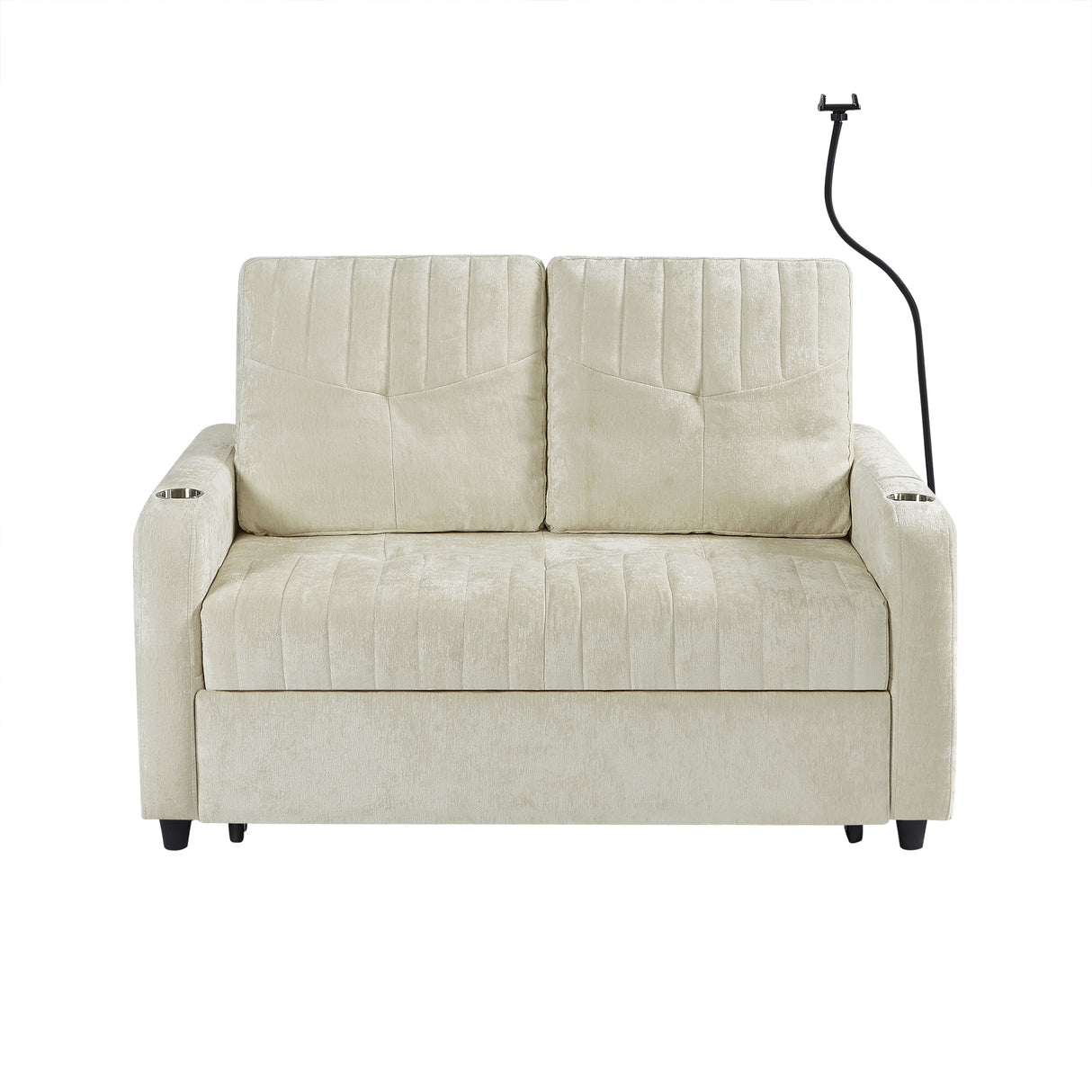 53.9" Modern Sleeper Loveseat with Adjustable Backrest, Two Cup Holders, Phone Holder, Three Charging Ports and Side Storage Pocket , Beige