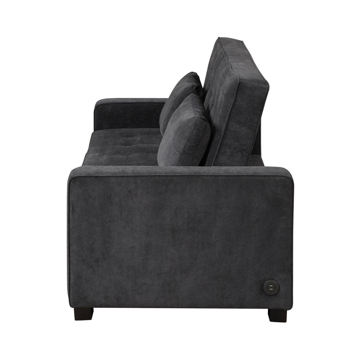 66.5" Upholstered Loveseat With Pull Out Bed, Two Throw Pillows, Dual USB Charging Port and Adjustable Backrest - Black