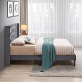 Velvet Button Tufted-Upholstered Bed With Wings Design Strong Wood Slat Support Queen Platform Bed - Gray