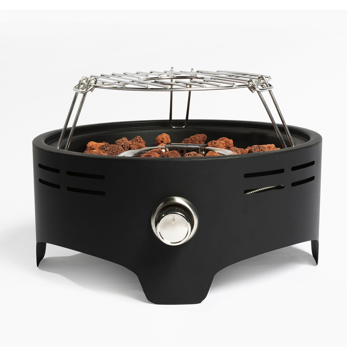 15" Outdoor Portable Propane Fire Pit With Cooking Support Tabletop and Quick Connect Regulator - Black