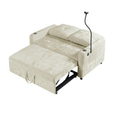 53.9" Modern Sleeper Loveseat with Adjustable Backrest, Two Cup Holders, Phone Holder, Three Charging Ports and Side Storage Pocket , Beige