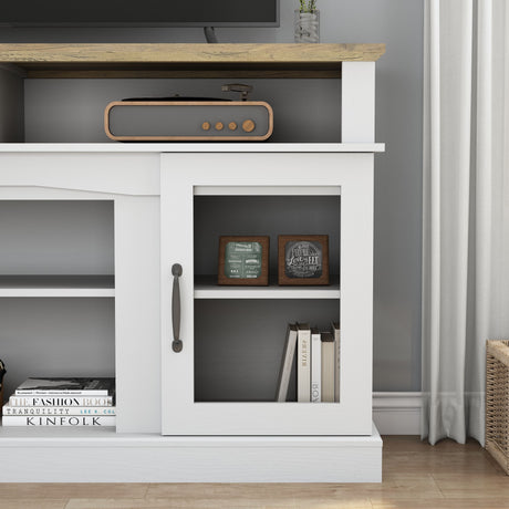 TV Stand With Storage Cabinet And Shelves - White