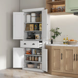 Homcom - 72" Kitchen Pantry, With Drawer, Doors And Adjustable Shelves - White