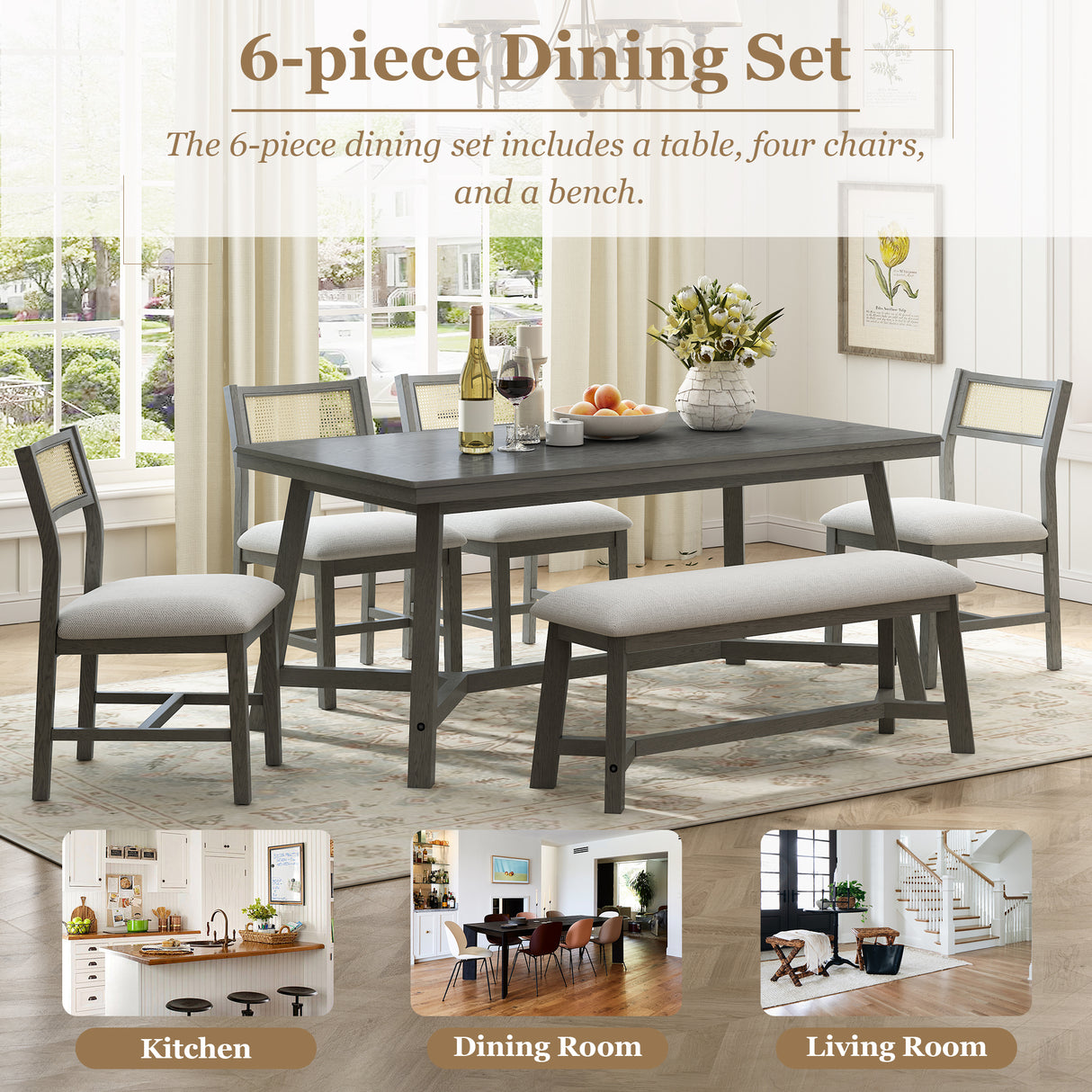 TREXM 6-piece Farmhouse Style Dining Set (Gray)