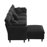 Modern Convertible Sectional Sofa with Pillows and Ottoman - Black