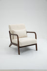 Mid-Century Modern Accent Chair With Wood Frame, Upholstered Living Room Chairs With Waist Cushion, Reading Armchair For Bedroom Sunroom