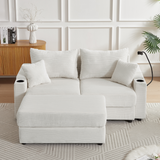 72.8" Modern Style Loveseat with Storage Space, Movable Ottoman, Two USB Ports, Two Cup Holders and Phone Holder - Beige