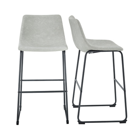 Industrial Faux Leather Bar Stools (Set of 2) - Gray