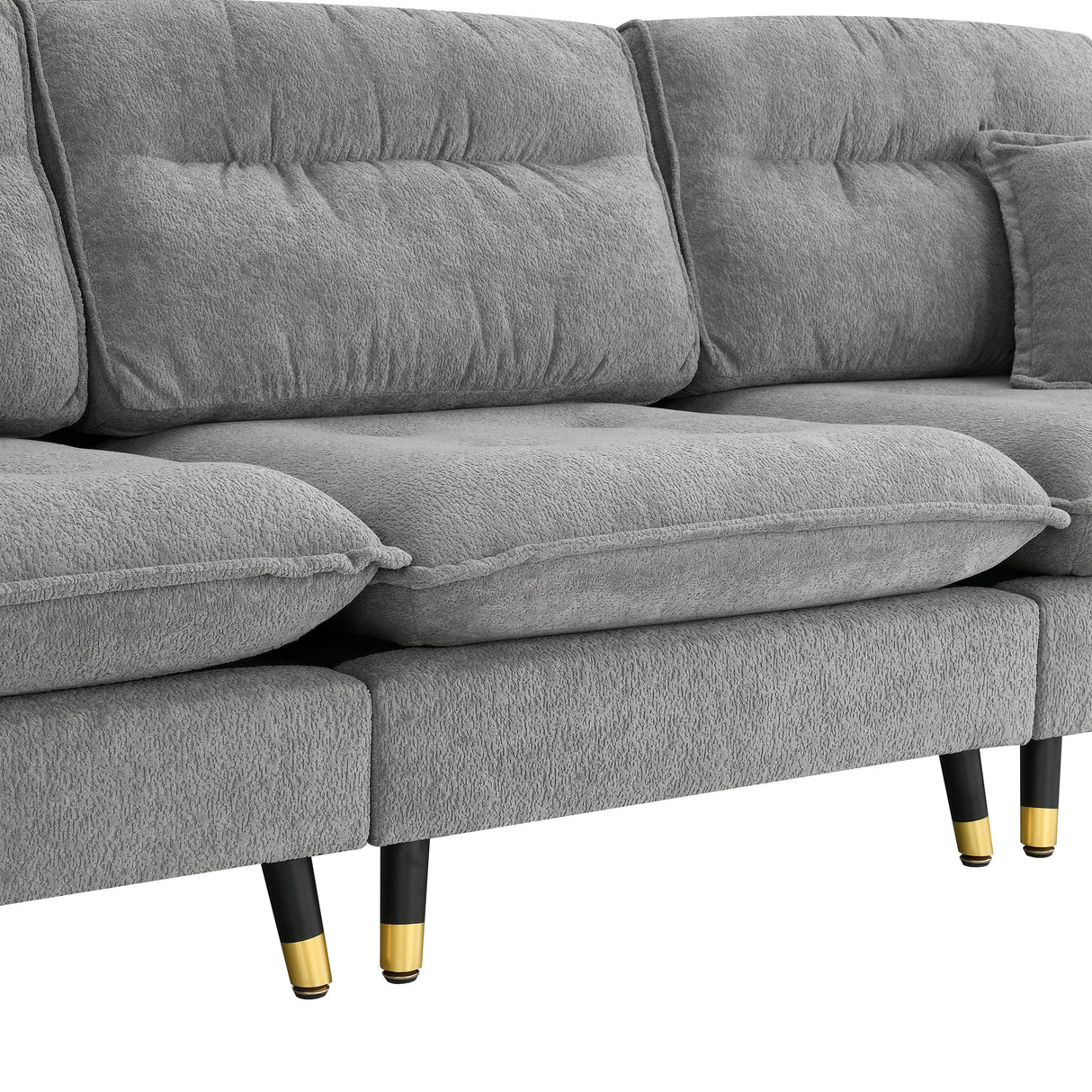 L shape Sectional Sofa with Cloud Chenille Fabric and Ottoman - Gray