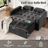 66.5" Upholstered Loveseat With Pull Out Bed, Two Throw Pillows, Dual USB Charging Port and Adjustable Backrest - Black