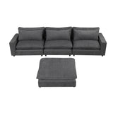 128" Chenille Cloud Sofa with Ottoman, Charging Ports and Three Back Pillows - Grey