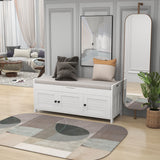 Storage Bench With 3 Shutter-Shaped Doors, Shoe Bench With Removable Cushion And Hidden Storage Space