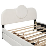 Queen Size Upholstered Platform Bed with Multi-functional Headboard, Trundle and 2 Drawers, White