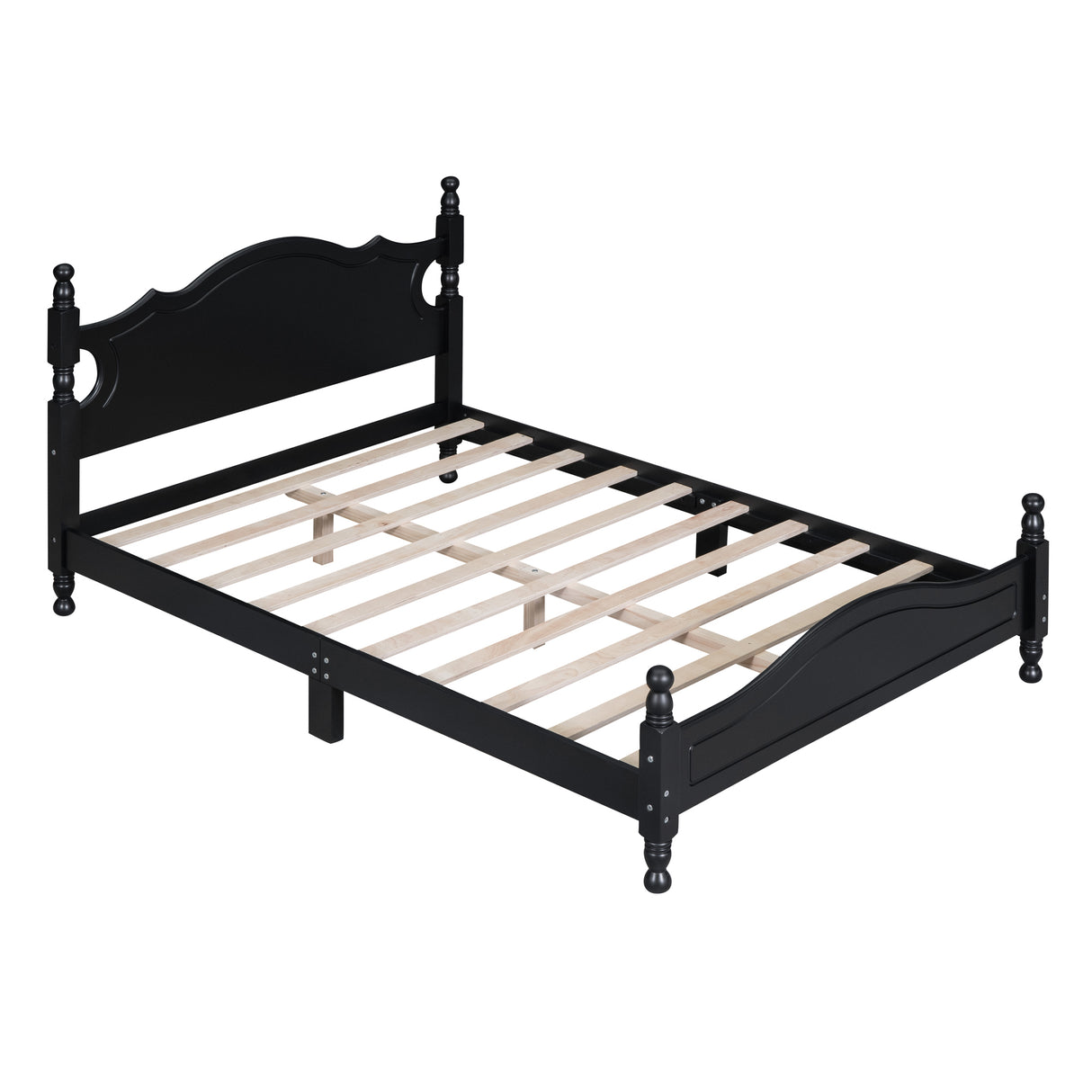 Full Size Wood Platform Bed With Slat Support, Black