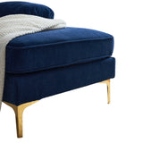 83" Modern Velvet Sofa Chaise - Blue