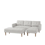 White Fabric Right Facing Sofa Chaise with Ottoman - White