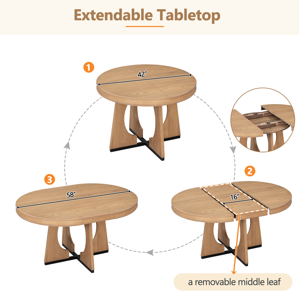 TREXM 5-Piece Dining Set With Table, 16-inch Leaf and 4 Upholstered Chairs (Natural)