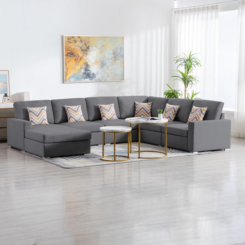 Nolan - Fabric 6 Piece Sectional Sofa With Pillows And Interchangeable Legs