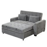 Upholstered Loveseat with Pull Out Sofa, Two Throw Pillows, Dual USB Charging Port And Adjustable Backrest - Gray