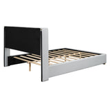 Full Size Upholstered Platform Bed with Metal Strips, Off-white