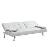 Sleeper Sofa with Armrest and Two Cup Holders - White