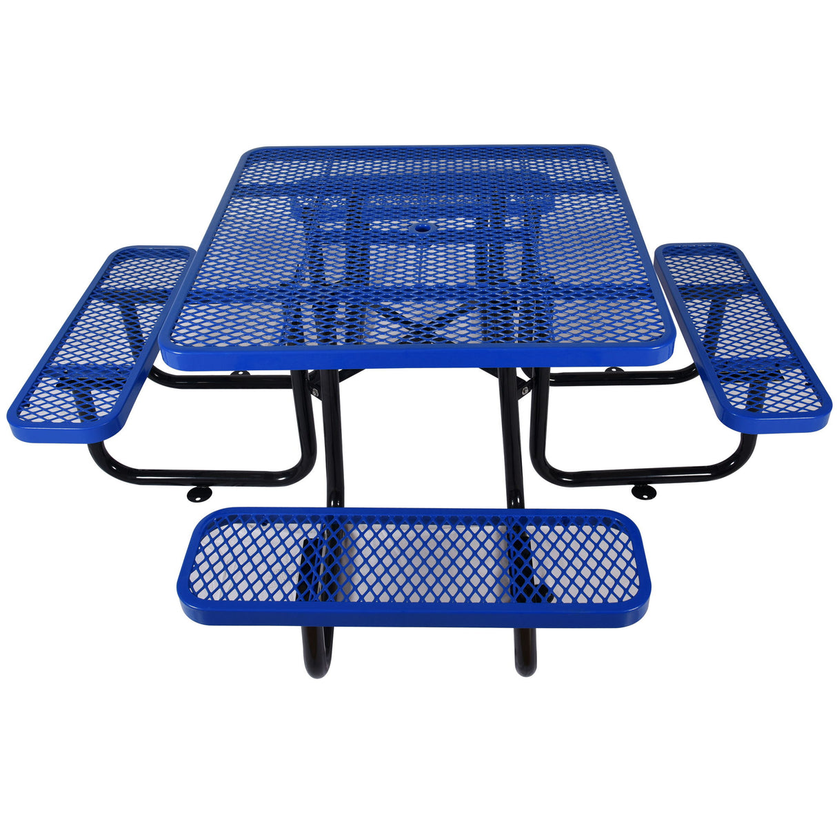 Square Outdoor Steel Picnic Table , With Umbrella Pole