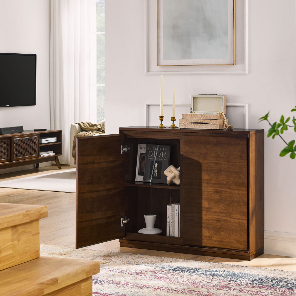 Accent Cabinet With 2 Outlets - Walnut