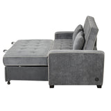 Upholstered Loveseat with Pull Out Sofa, Two Throw Pillows, Dual USB Charging Port And Adjustable Backrest - Gray