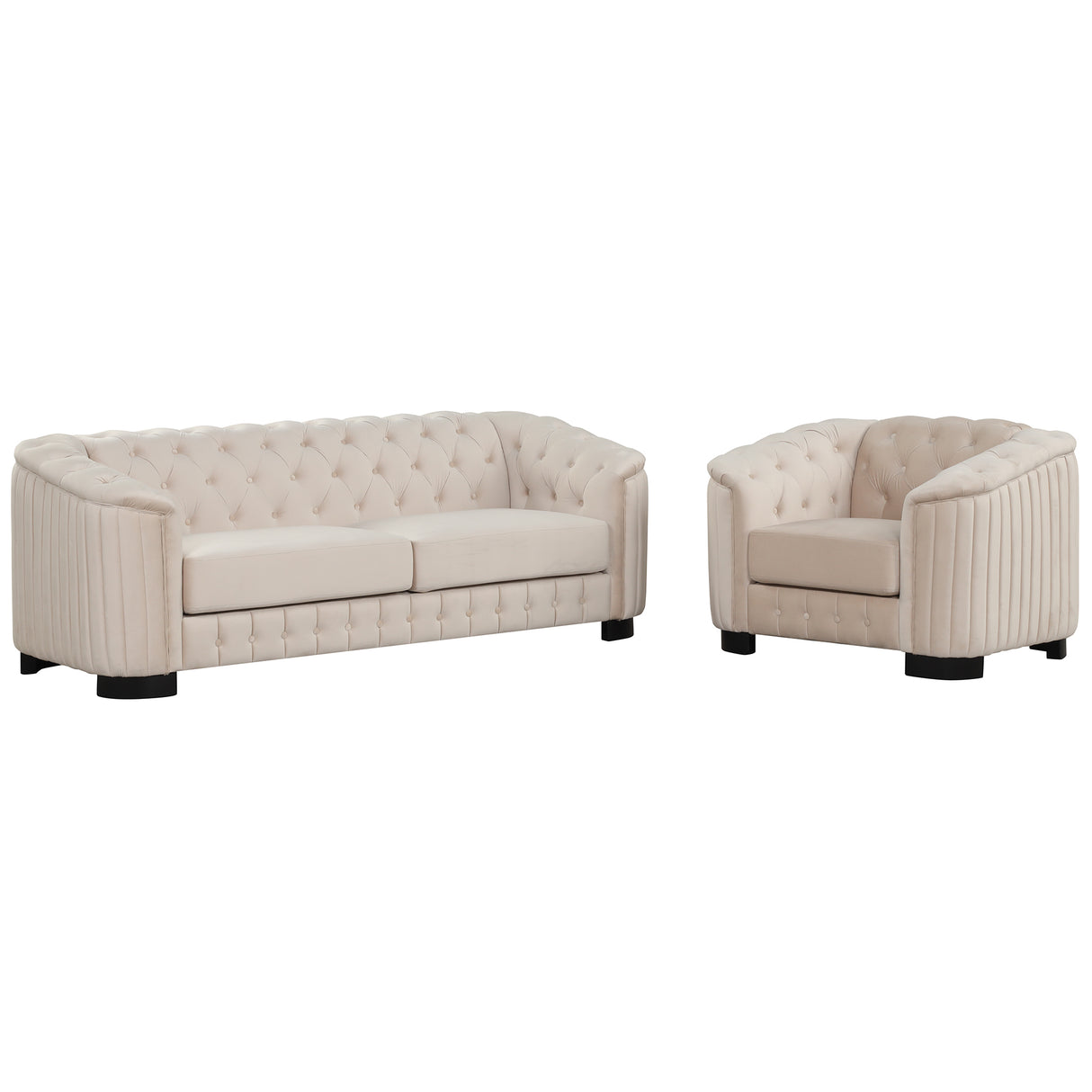 Modern 3-Piece Velvet Upholstered Living Room Set Including Sofa, Love Seat and Chair, Beige