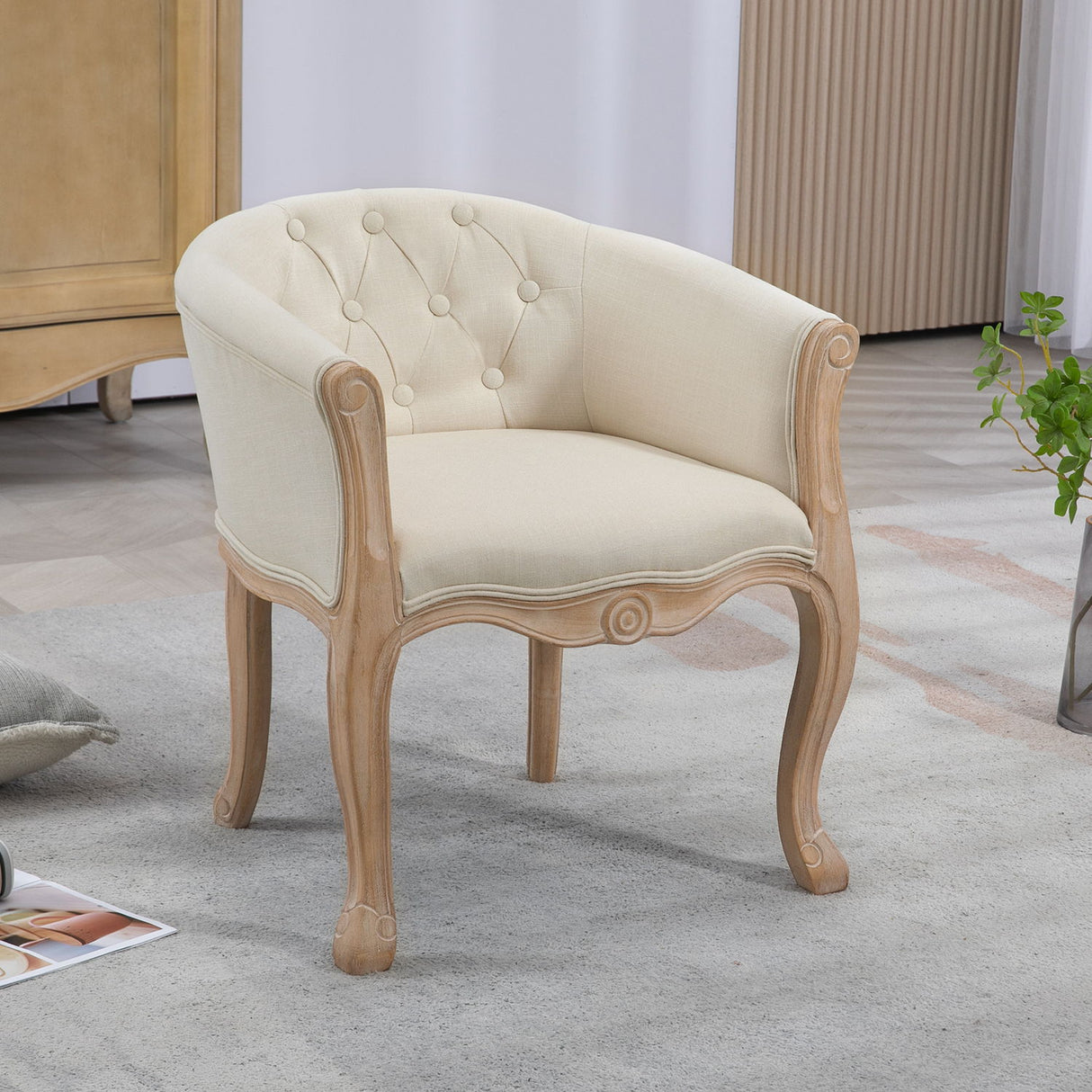 French Country Accent Chair With Carved Legs - Beige