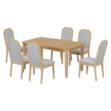 TREXM 7-Piece Farmhouse Dining Set With 6 high-back Chairs f (Natural Wood Wash)