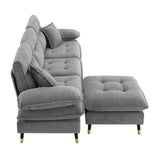 L shape Sectional Sofa with Cloud Chenille Fabric and Ottoman - Gray