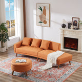 107" Contemporary Sofa with a Round Storage Ottoman and Three Removable Pillows - Orange