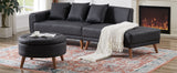 107" Contemporary Sofa with a Round Storage Ottoman and Three Removable Pillows - Black