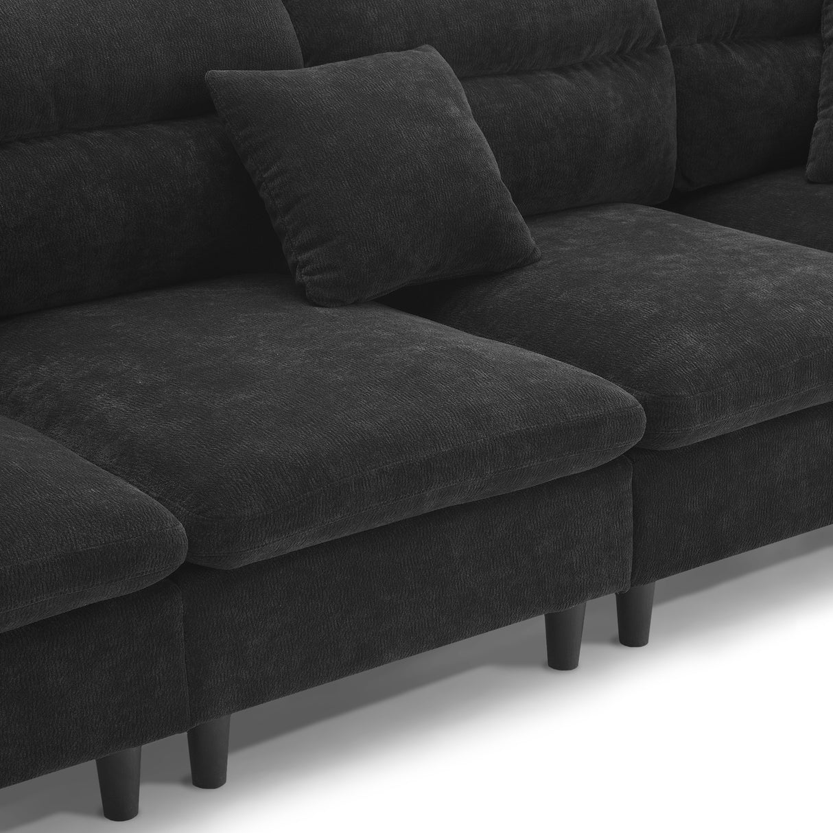 Modern Convertible Sectional Sofa with Pillows and Ottoman - Black