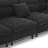 Modern Convertible Sectional Sofa with Pillows and Ottoman - Black