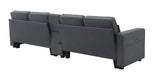 114.2" Upholstered Sofa with Console, 2 Cupholders, 2 USB Ports for Wired or Wireless Charge with 4 Pillows - Charcoal Gray