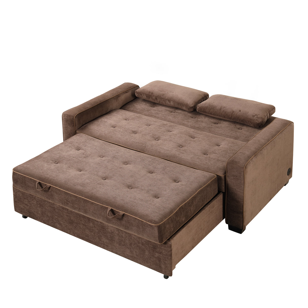 66.5" Upholstered Loveseat With Pull Out Bed, Two Throw Pillows, Dual USB Charging Port and Adjustable Backrest - Brown