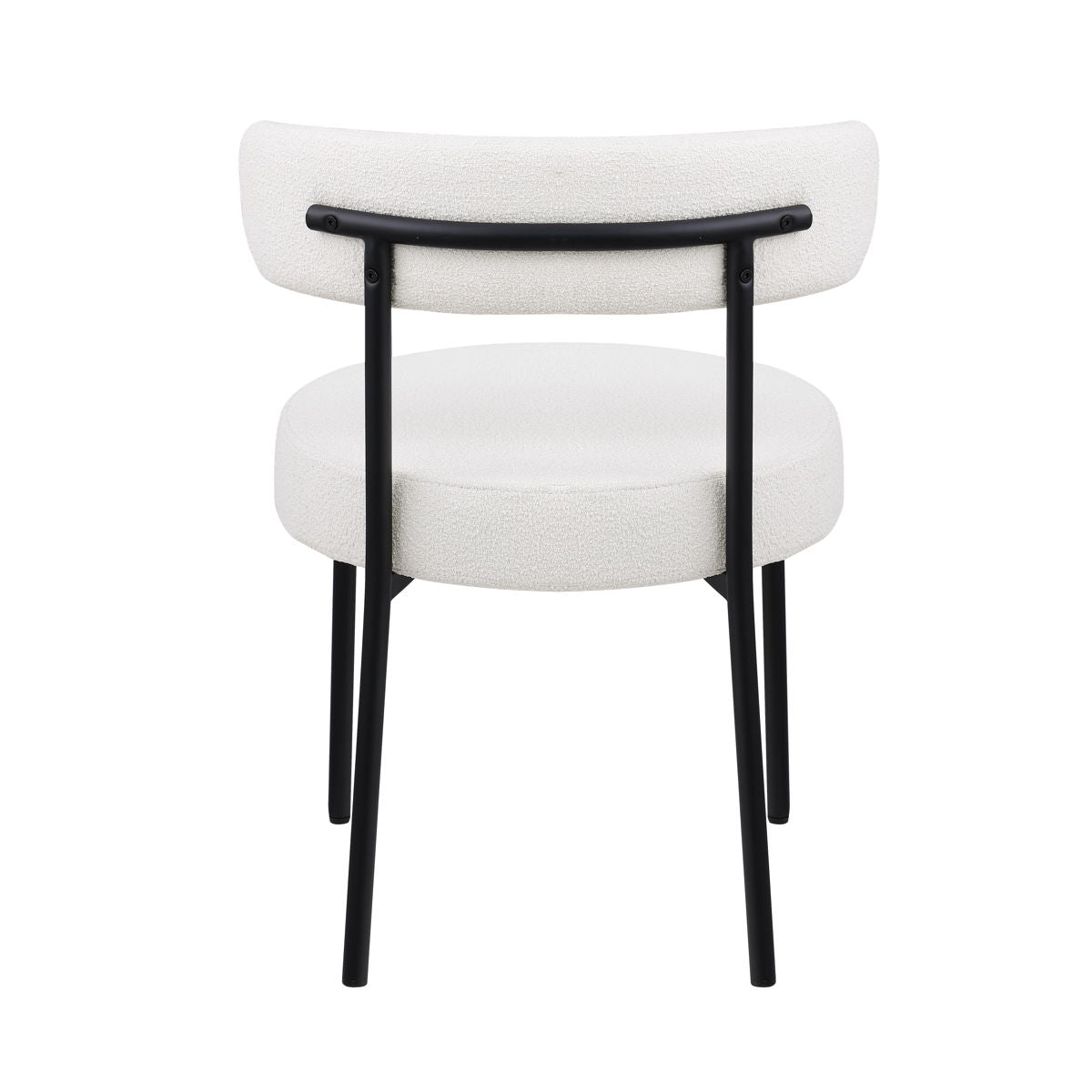 Set of 2 Round Upholstered Boucle DIning Chairs With Curved Backrest - White / Black