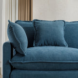 112.2" Chenille Upholstered Sofa with Ottoman and 5 Pillows - Blue