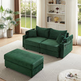 72.8" Modern Style Loveseat with Storage Space, Movable Ottoman, Two USB Ports, Two Cup Holders and Phone Holder - Green