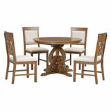 TREXM 5-Piece Retro Dining Set with a 16-inch Leaf and 4 Upholstered Chairs (Walnut)