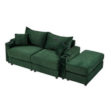 72.8" Modern Style Loveseat with Storage Space, Movable Ottoman, Two USB Ports, Two Cup Holders and Phone Holder - Green