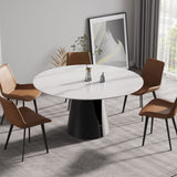 59.05" Modern Artificial Stone Round Carbon Steel Base Dining Table - White / Black