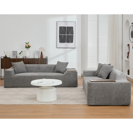 2 Piece Boucle Cloud Living Room Set with 2 Trays - Dark Gray